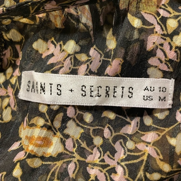 SAINTS AND SECRETS Black Pink & Gold Tiered Ruffle A-Line Dress - Picture 3 of 4